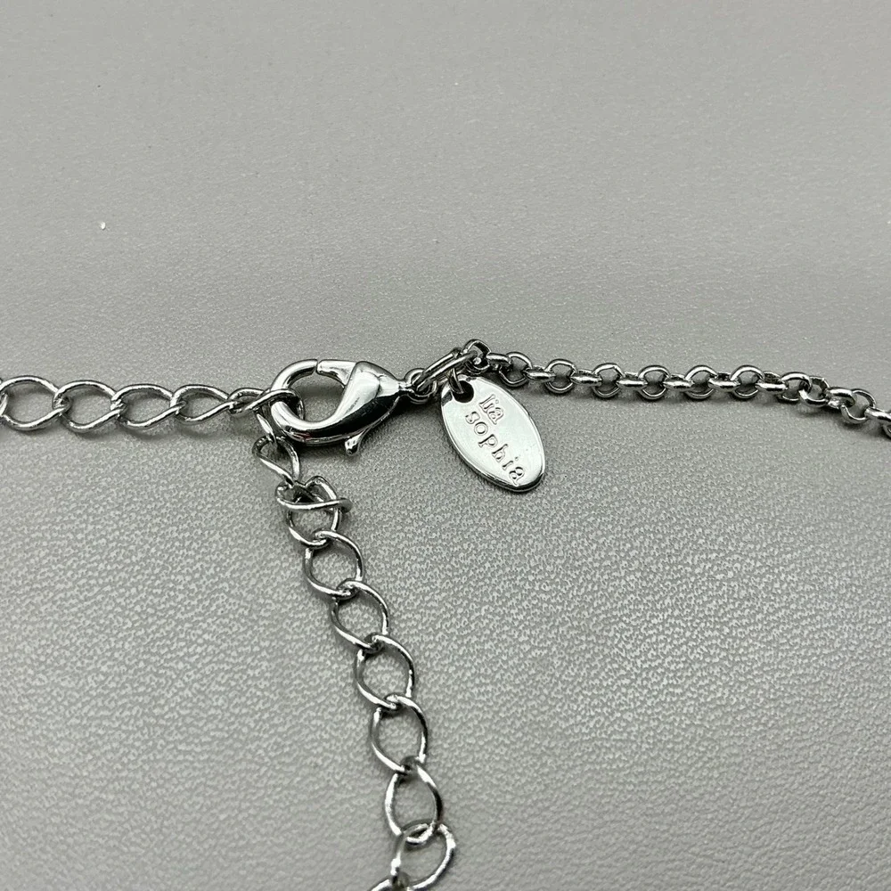 Lia Sophia Necklace Silver Tone Y Necklace Gray Faceted Beads Adjustable